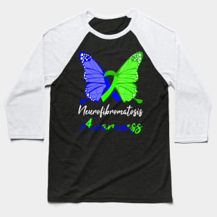 Neurofibromatosis Awareness Butterfly Blue  Green Baseball T-Shirt